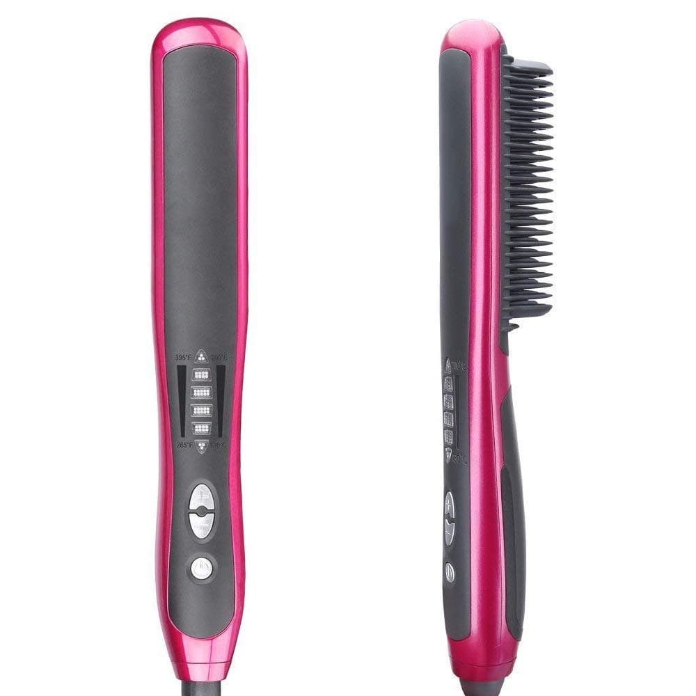 Ceramic Hair Straightener Brush, PTC Heating Technology, Temperatures Adjustable, Auto Shut Off, Anion Hair Care & Anti Scald Design Straightening Brush for All Hair Types, Great Styler