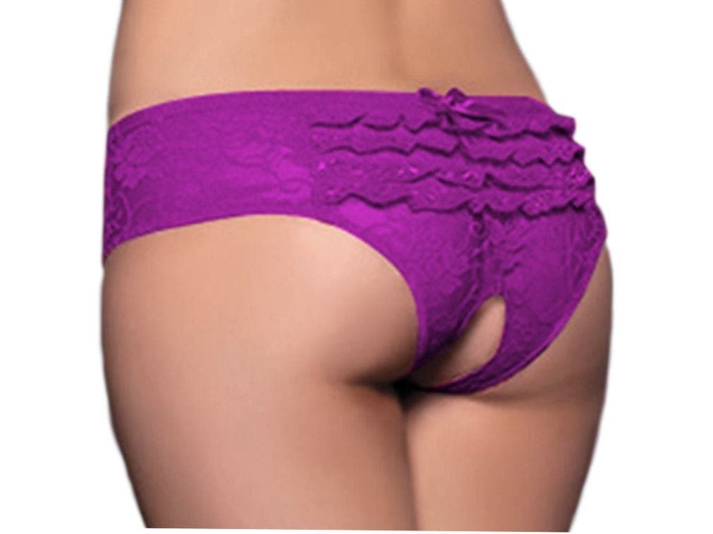 U&L Women's Ruffle Back Lace Boyshort With Open Crotch