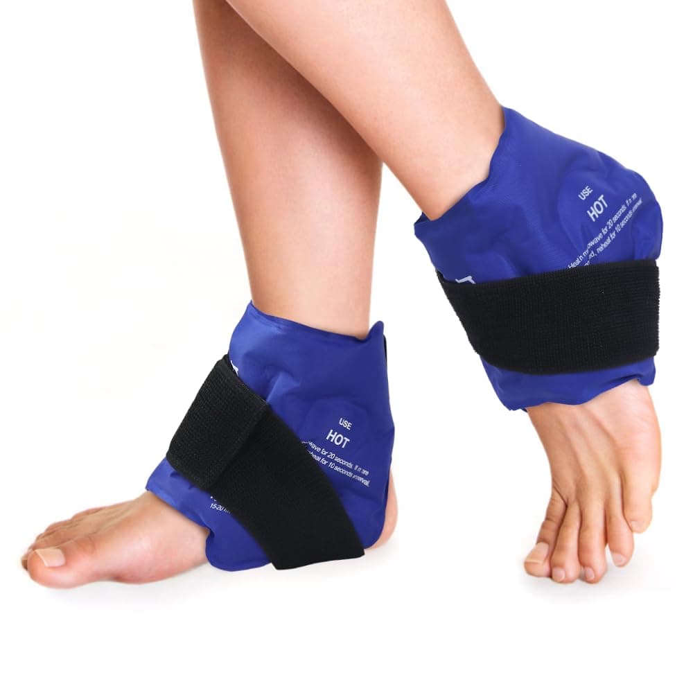 Ankle Ice Pack Wrap for Injuries Reusable, Hot Cold Therapy Gel Foot Ice Pack for Pain Relief, Ankle Swelling, Achilles Tendinitis, Plantar Fasciitis, Sprained, Surgery Recovery (Blue-2Pack)