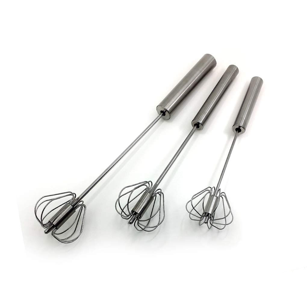 Stainless Steel Semi-Automatic Egg Whisk - 3PCS Hand Push Rotary Whisk Blender