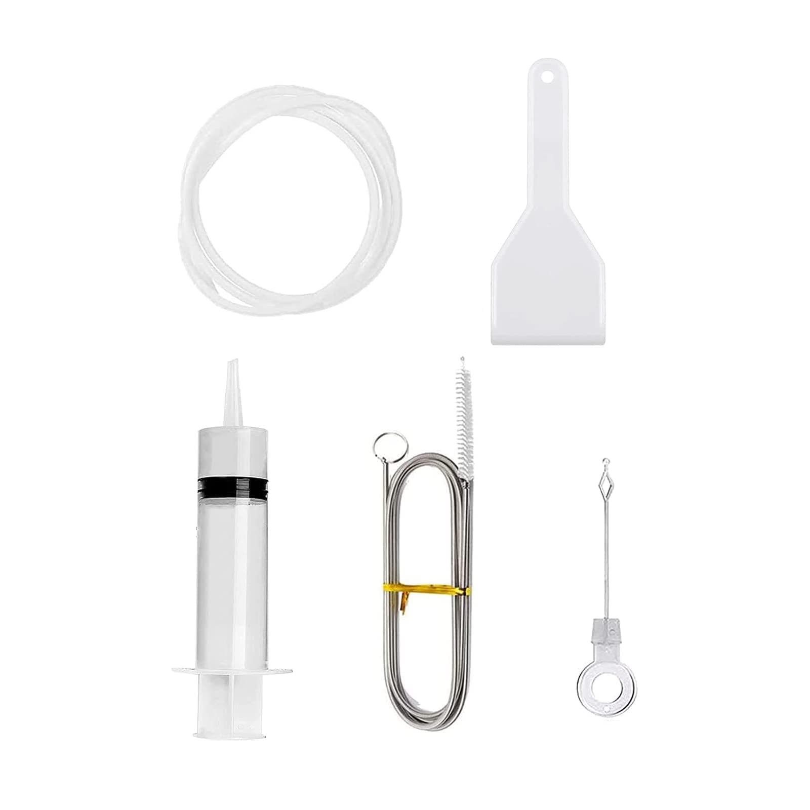 NITAIUN 5 Pcs Refrigerator Scrub Brush Set, Fridge Drain Hole Cleaning Device, Universal Pipe Brush, Cleaners for Kitchen Pipe, Cleaning, White