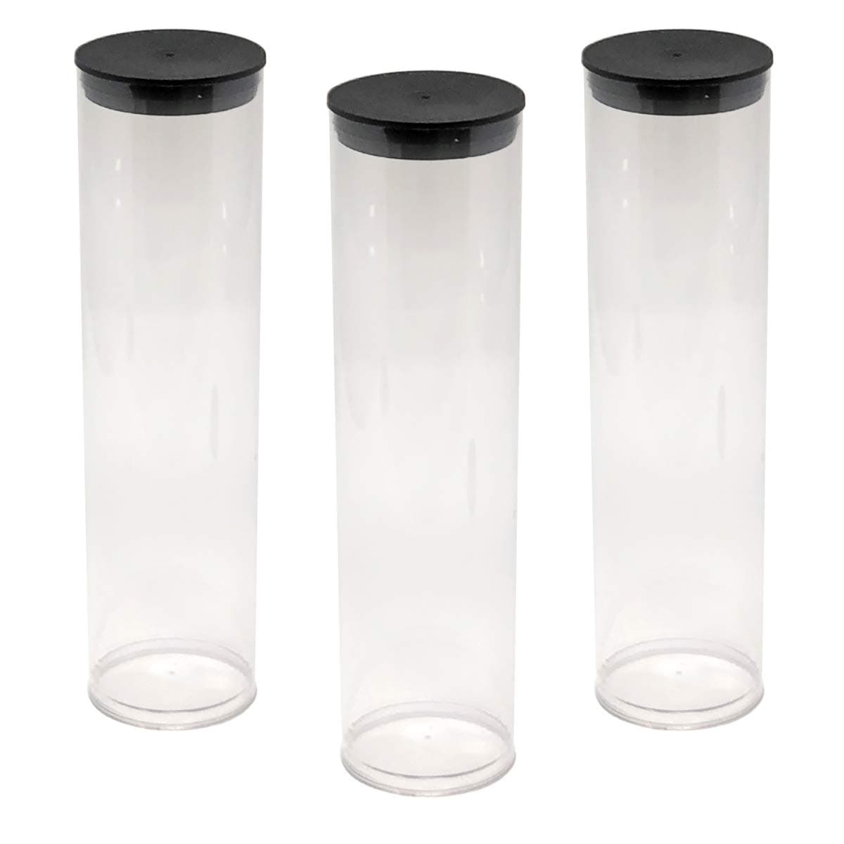 Prestige Import Group - 2" x 8.25" Transparent Clear Plastic (PETG) Storage Tubes with Black Lid - 5 Pack