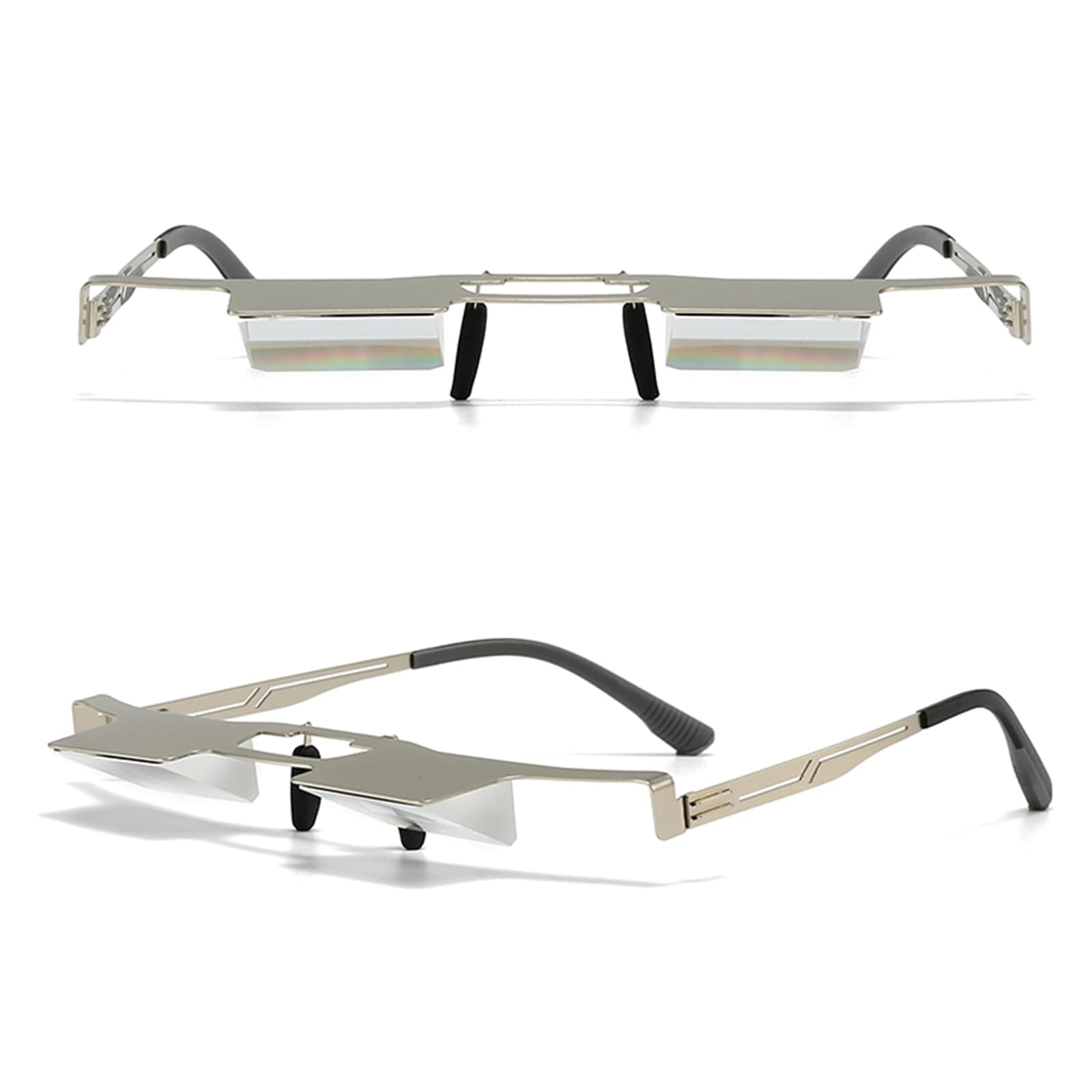 New Upgraded Lazy Glasses for Lying Down Bed Reading Watching TV on Sofa High Definition Prism Glasses Light Metal Frame Periscope Horizontal Eyeglasses 90° Angle Reading Glasses Silver