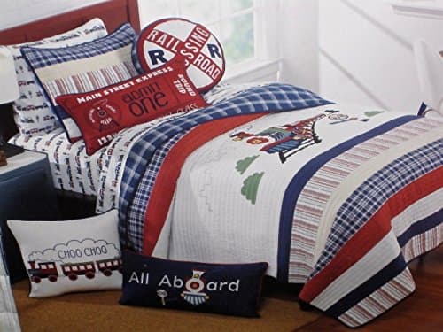 REVERSIBLE TWIN SIZE TRAINS Quilt (train, train tracks)