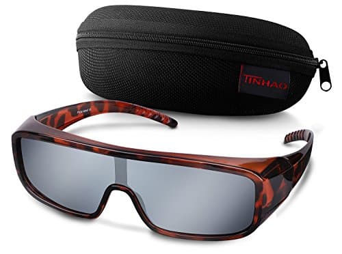 TINHAO Polarized Fit Over Sunglasses One Piece Shield with Mirrored Lenses