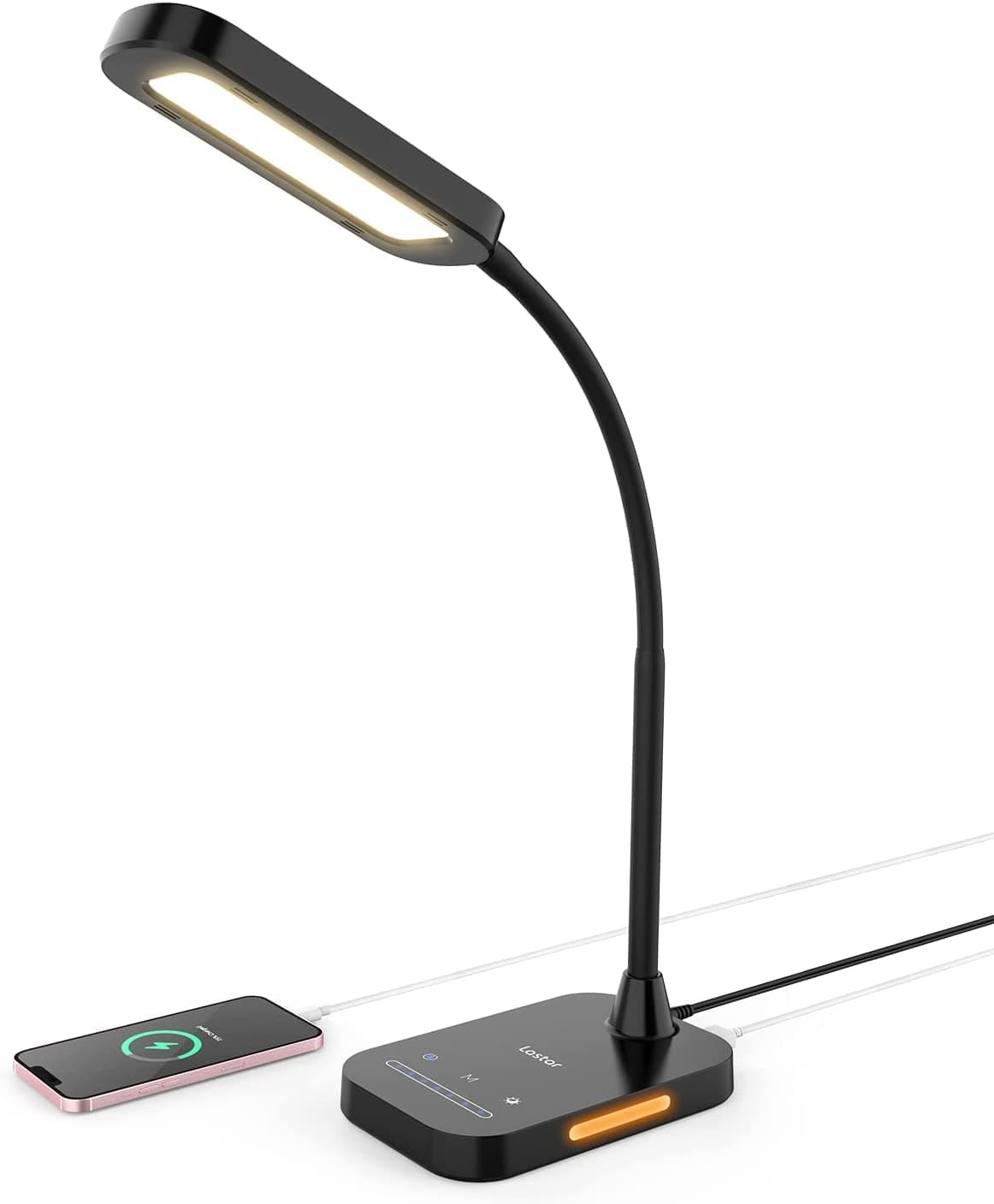 Lastar LED Desk Lamp, 12W Dimmable Table Lamp with USB Charging Port, 7 Brightness Levels, 5 Color Temperatures, Touch Control, Timer, Night Light, Memory Function Desk Light for Study