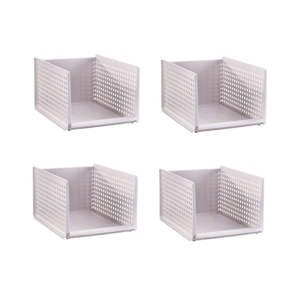 Wardrobe Organizers and Storage Box,U-HOOME 4-Pack Plastic Cupboard Organizer Stackable Baskets Closet Containers Cubes Organiser, Bedroom Laundry Fold Pull Out Drawer Dividers for Clothes (Large)