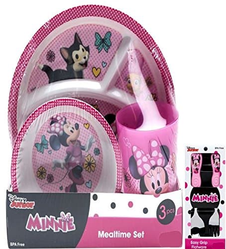 Minnie Mouse Plate, Bowl,Cup,Spoon and Fork Feeding Set 5 Pc