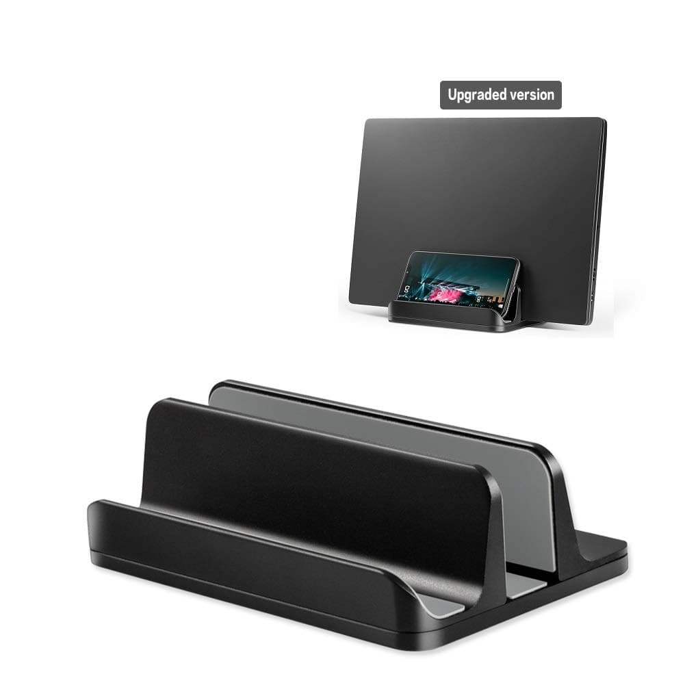 OnForward Vertical Laptop Stand, Adjustable Aluminum Desktop Stand for Laptops up to 17.3 inch with Keyboard Holder, Black