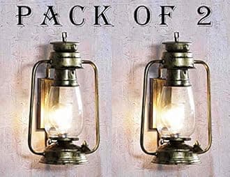 GreyWings Antique Brass Wall Light Lantern for Home Décor, Vintage Iron & Glass Sconce Lamp for Living Room, Bedroom, Indoor Wall Mount Light, (Bulb Not Included) Pack of 2