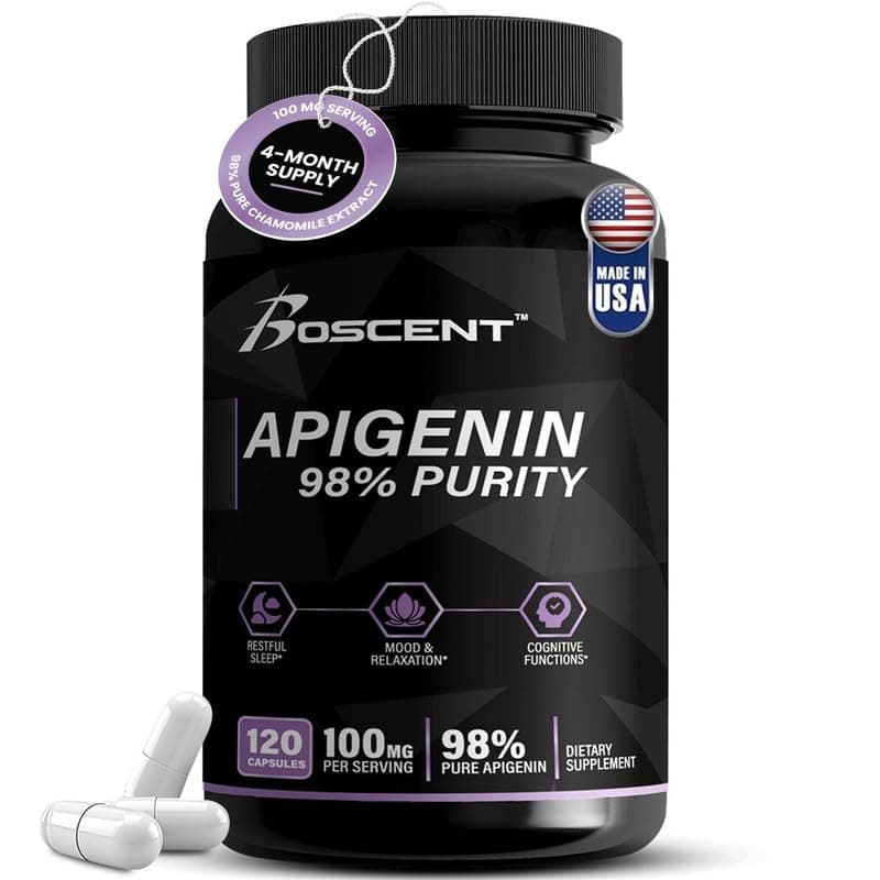 Apigenin Supplement 100mg from Chamomile Extract 120 Count - 98% purity- Apigenin Supplement for Sleep, Mood, Cognition, Prostate health - Excellent sleep aid, Non-GMO, No Fillers - 4-Month Supply