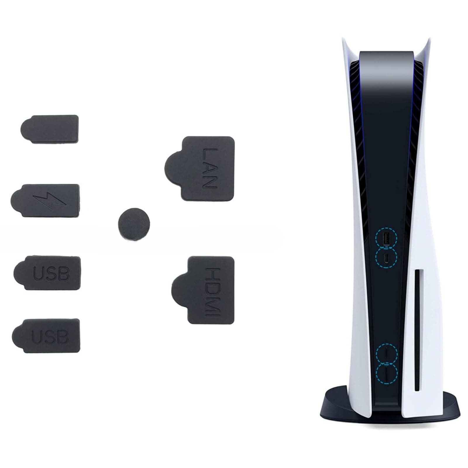 PS5 Silicone Dust Plugs Set,PS5 Pro/Slim USB HDMI Interface Anti-dust Cover Dustproof Plug for PlayStation 5 Console Accessories-7Pcs(Black)