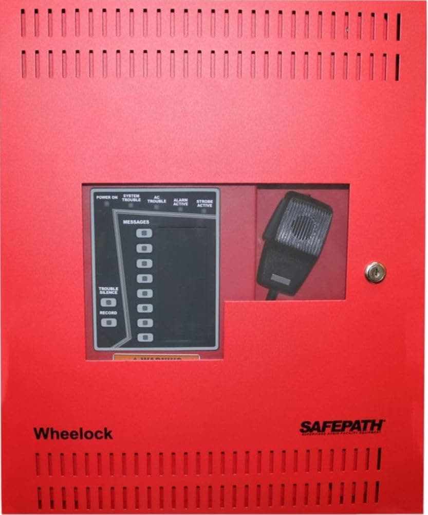 SP40S-D SAFEPATH DoD In-Building Mass Notification System, Red Enclosure, 40W of Supervised Audio Power, 8 Digitally Pre-recorded Voice Messages, 120 Volts, 25/70/100V, UL 864/1711