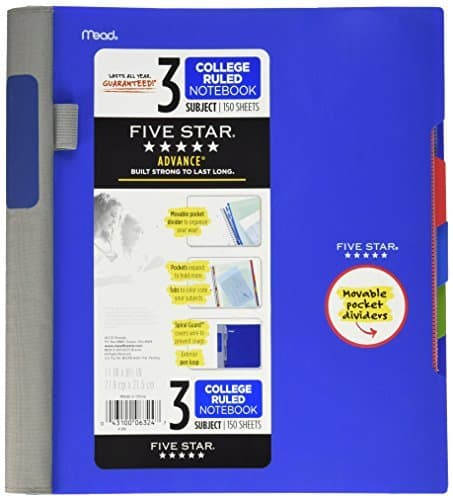 Five Star 06324 Advance Wirebound Notebook, College Rule, 11 x 8 1/2, 3 Subject, 150 Sheets