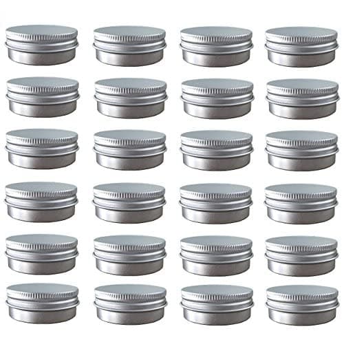 Aluminum Tin Jars, Cosmetic Sample Metal Tins Empty Container Bulk, Round Pot Screw Cap Lid, Small Ounce for Candle, Lip Balm, Salve, Make Up, Eye Shadow, Powder (24 Pack, .5 Oz/15ml)