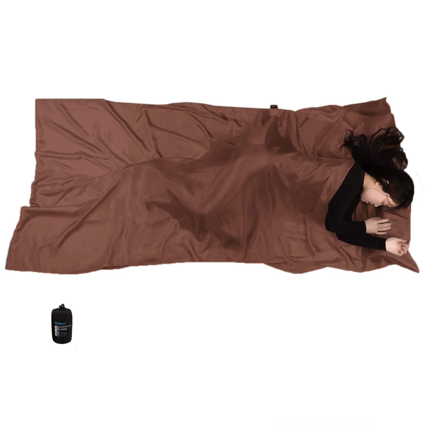 Browint Silk Sleeping Bag Liner, Silk Sleep Sheet, Sack, Extra Wide 87"x43", Lightweight Travel and Camping Sheet for Hotel, More Colors for Option, Reinforced Gussets, Pillow Pocket