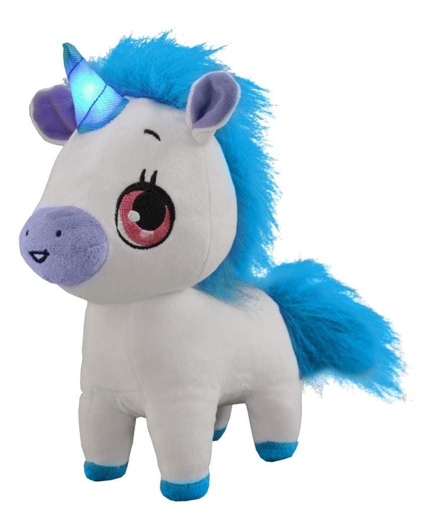 Pets - Light Up LED Plush Stuffed Animals - Blue and White Tinks Unicorn with Glowing Horn