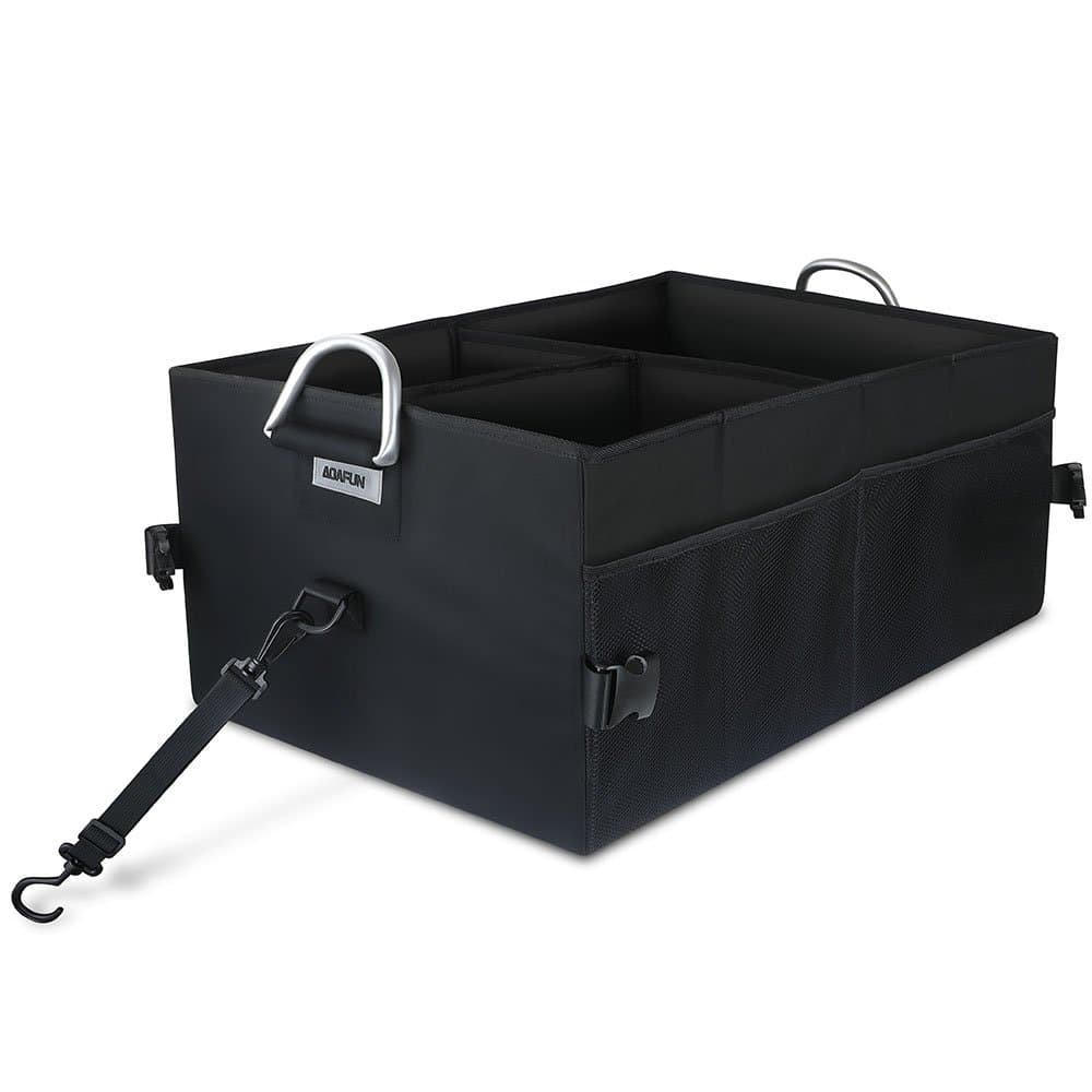 Aoafun Car Boot Organizer ,with Tie-down Straps,56*41*27cm,Multi-Compartments,Tidy Organiser Storage,for Car, SUV, Minivan, Truck & Indoor Uses(Black)