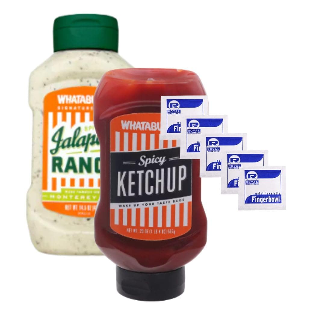 Signature Sauce 2-PACK Bundle, One (1) 14 fl oz Spicy Jalapeno Ranch Sauce, One (1) 20 fl oz Spicy Ketchup, & Six (6) Wet Wipe Towelettes