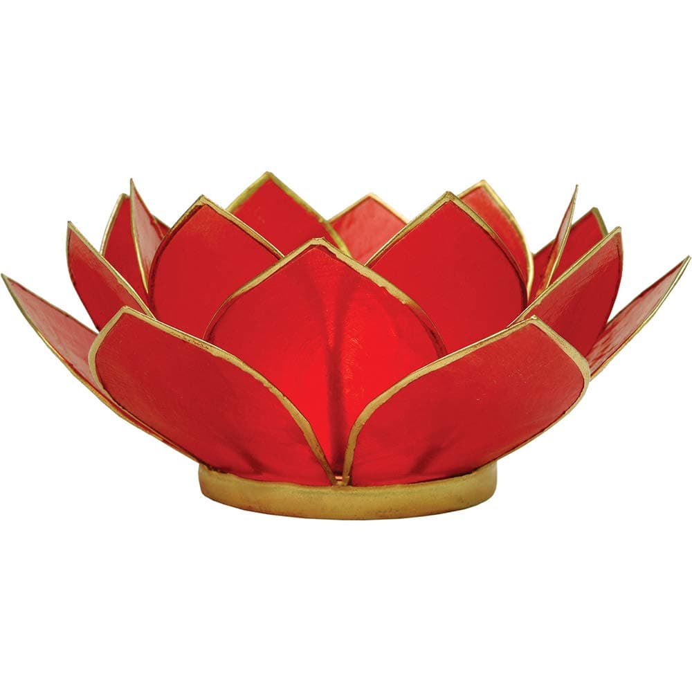 Luna Bazaar 3-Layer Capiz Lotus Candle Holder (2.25-Inch, Nani Design, Red , Gold-Edged) - for Use with Tea Lights - for Home Decor, Parties, and Wedding Decorations