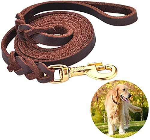 Kitty Flex Leather Dog Leash Braided 6ft Heavy Duty Training for Large Medium Small Breed Dog Brown Standard Pet Leashes
