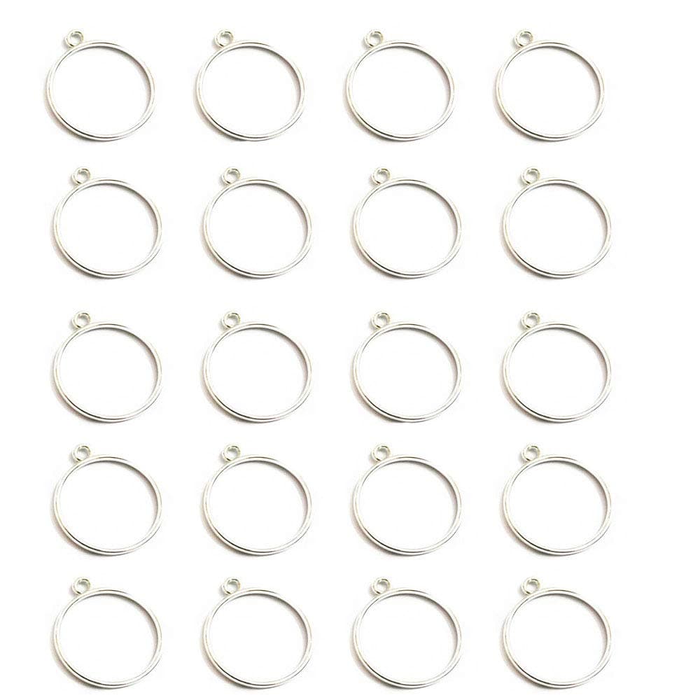 20 Pack Round Open Back Bezel Pendant with 1 Loop for Jewerry Making (25 mm,Silver)