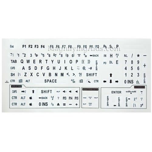 Black Letters on White Off White Ivory Background Large Print Opaque Keyboard Stickers Labels Stick-On - Durable Lexan Polycarbonate, 3M Adhesive Printed Sub-Surface. Lexan will NOT Curl, Slip, or