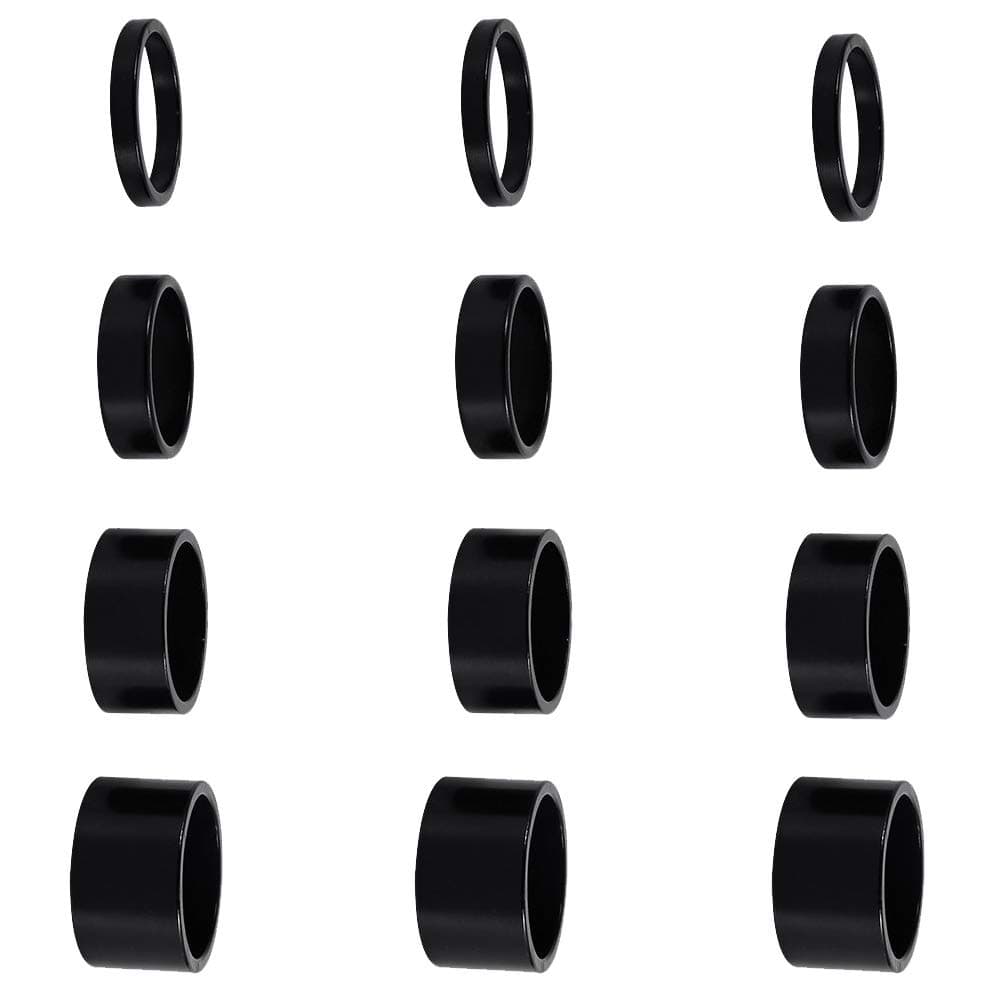 12 PCS Bicycle Headset Spacer Bike Handlebar Stem Spacers Threadless Aluminum Alloy Headset Stem Spacer Set Fit 1 1/8-Inch Stem For MTB BMX Mountain Road Bikes Cycling 2MM 3MM 5MM 10MM(Black)
