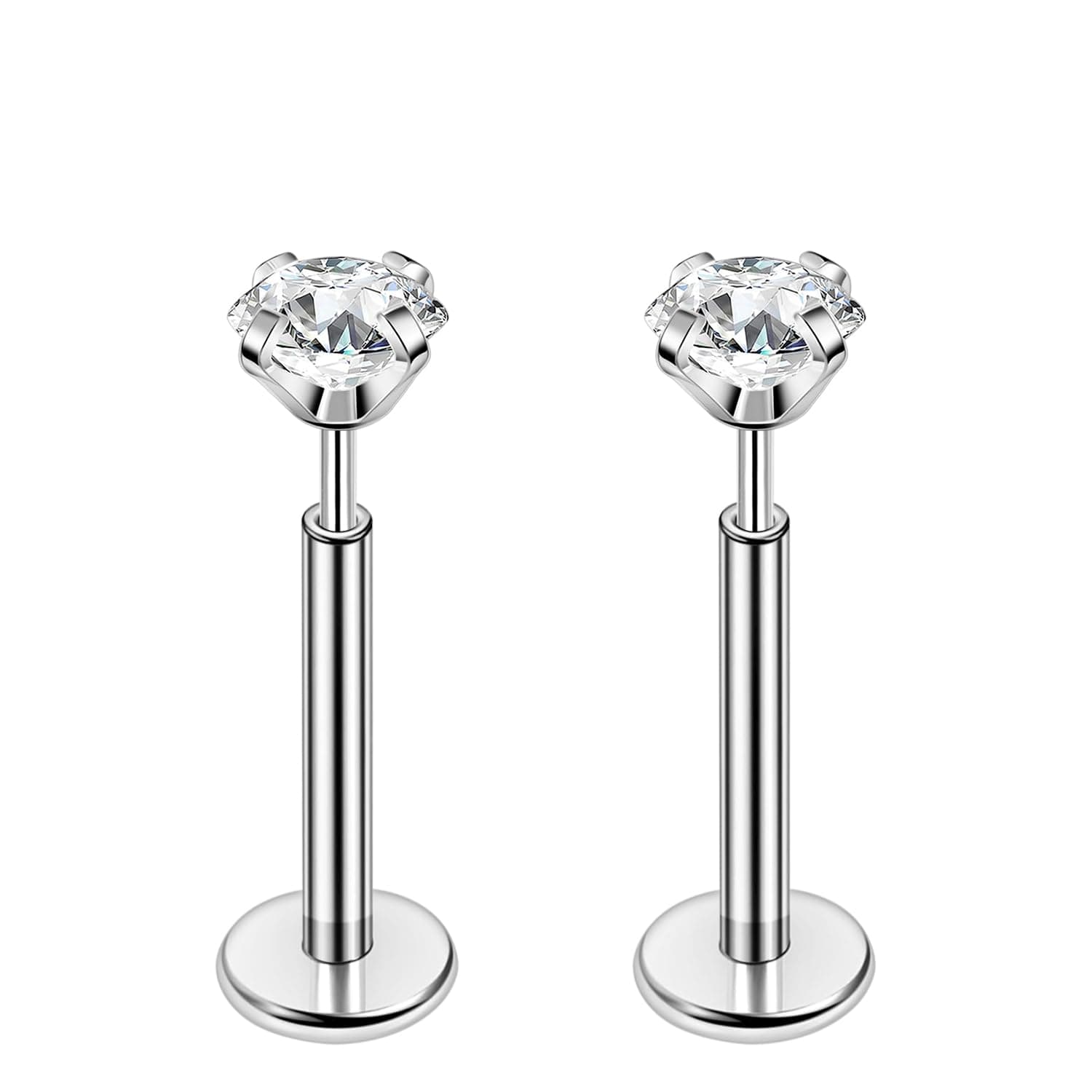 PunkTracker 16g/18g/20g Titanium Steel Threadless Flat Back Cartilage Earrings for Helix/Tragus/Conch/Daith/Earlobe - Nose Studs Lip Rings Labret Monroe Piercing Jewelry for Women Men 2PCS