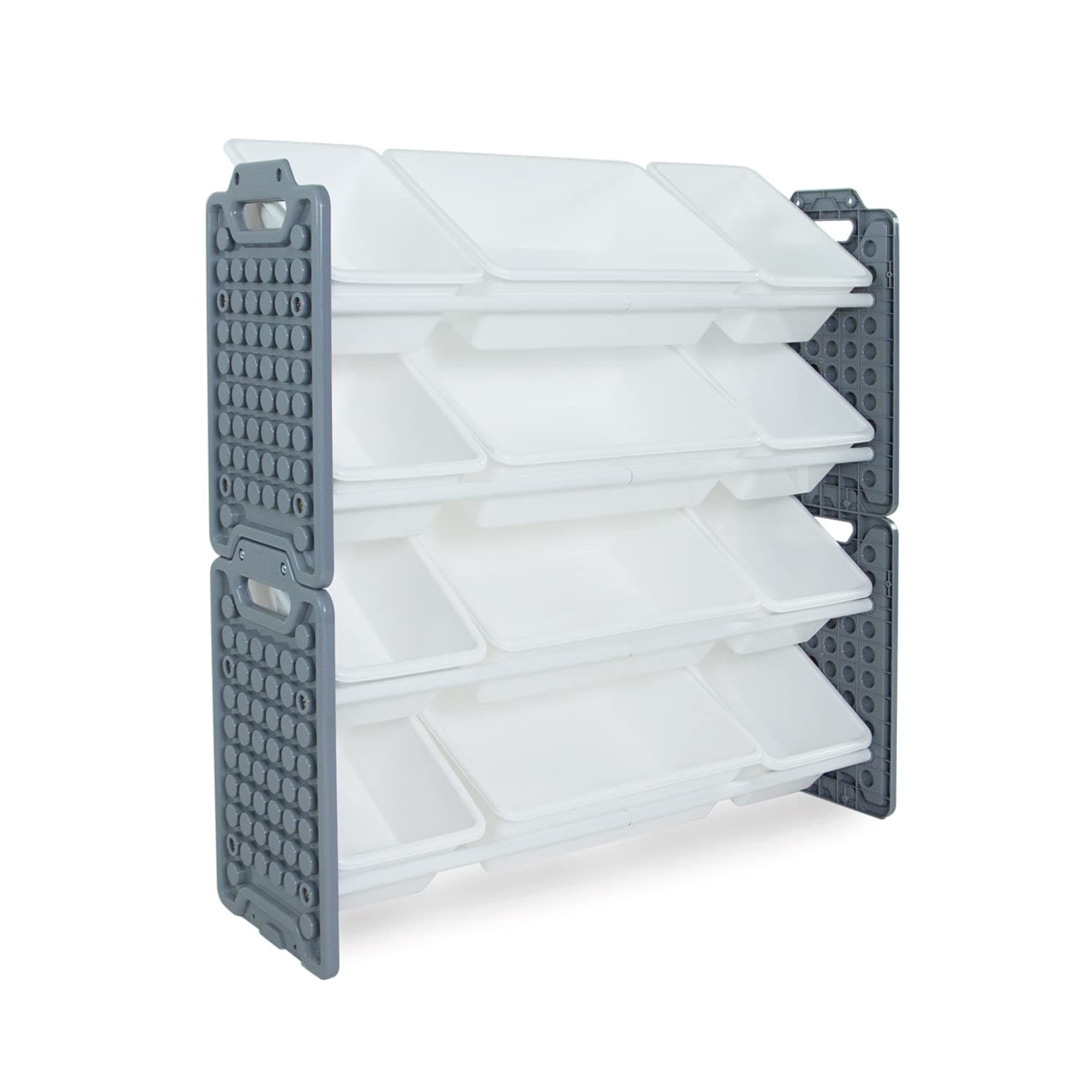 UNiPLAY Toy Organizer with 12 Removable Storage Bins, Multi-Bin Organizer for Books, Building Blocks, School Materials, Toys with Baseplate Board Frame (Gray)