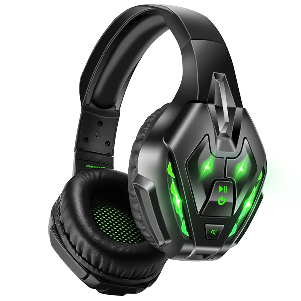 PHOINIKAS Wireless Gaming Headset, Detachable Wired Bluetooth Over Ear Headphone for PS4, Xbox One, PC, Nintendo Switch Wireless+Pro+7.1 Surround Green
