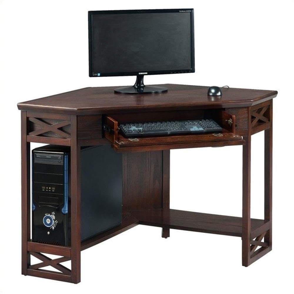 81430 Corner Computer/Writing Desk with Drawer and Shelf, Chocolate Oak