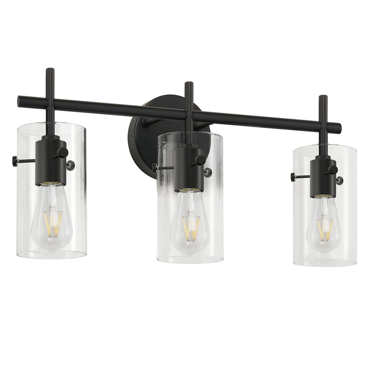 Indoi Bathroom Light Fixtures, 3-Light Matte Black Vanity Light, Black Bathroom Lights Over Mirror with Clear Glass Shade, Wall Sconces for Mirror Bedroom Living Room Hallway