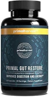 Primal Harvest Restore for Gut Health, Primal Gut Restore w/POSTbiotics, PREbiotics and PRObiotics for Women and Men, 60 CT - Digestion, Colon Cleanse, Immunity Support - Helps Leaky Gut Repair