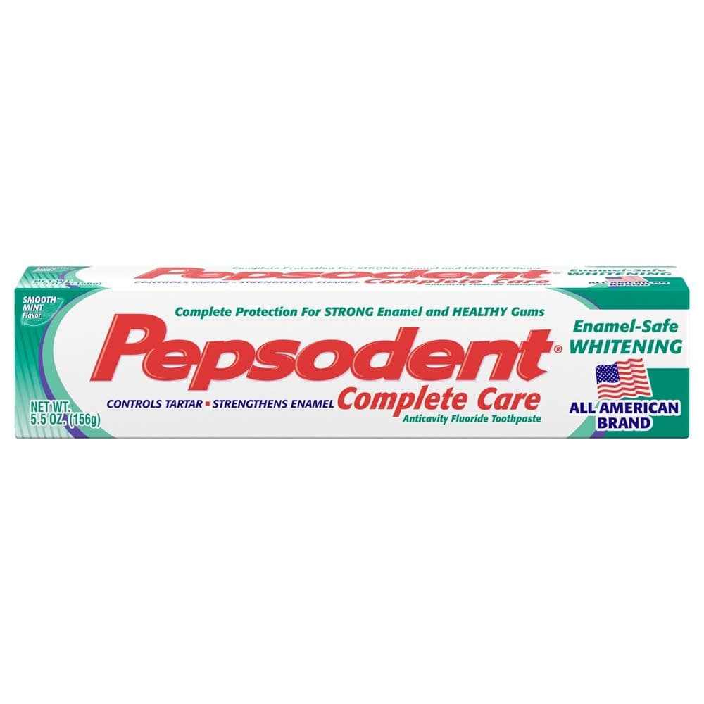 Pepsodent Complete Care Enamel-Safe Whitening Anticavity Fluoride Toothpaste Smooth Mint Flavor - 5.5 oz, Pack of 6