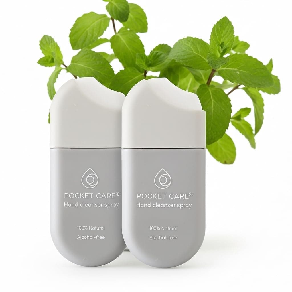 POCKET CARE | 2 Pack Peppermint Hand Cleanser Moisturizing Spray 1 Fl OZ- for Hands | Organic | Travel Size - Travel Accessories | 100% natural
