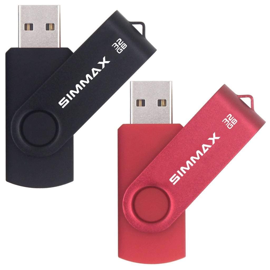 SIMMAX USB Flash Drives 2 Pack 32GB Memory Stick Swivel Design Thumb Drive USB Stick (32GB Black Red)