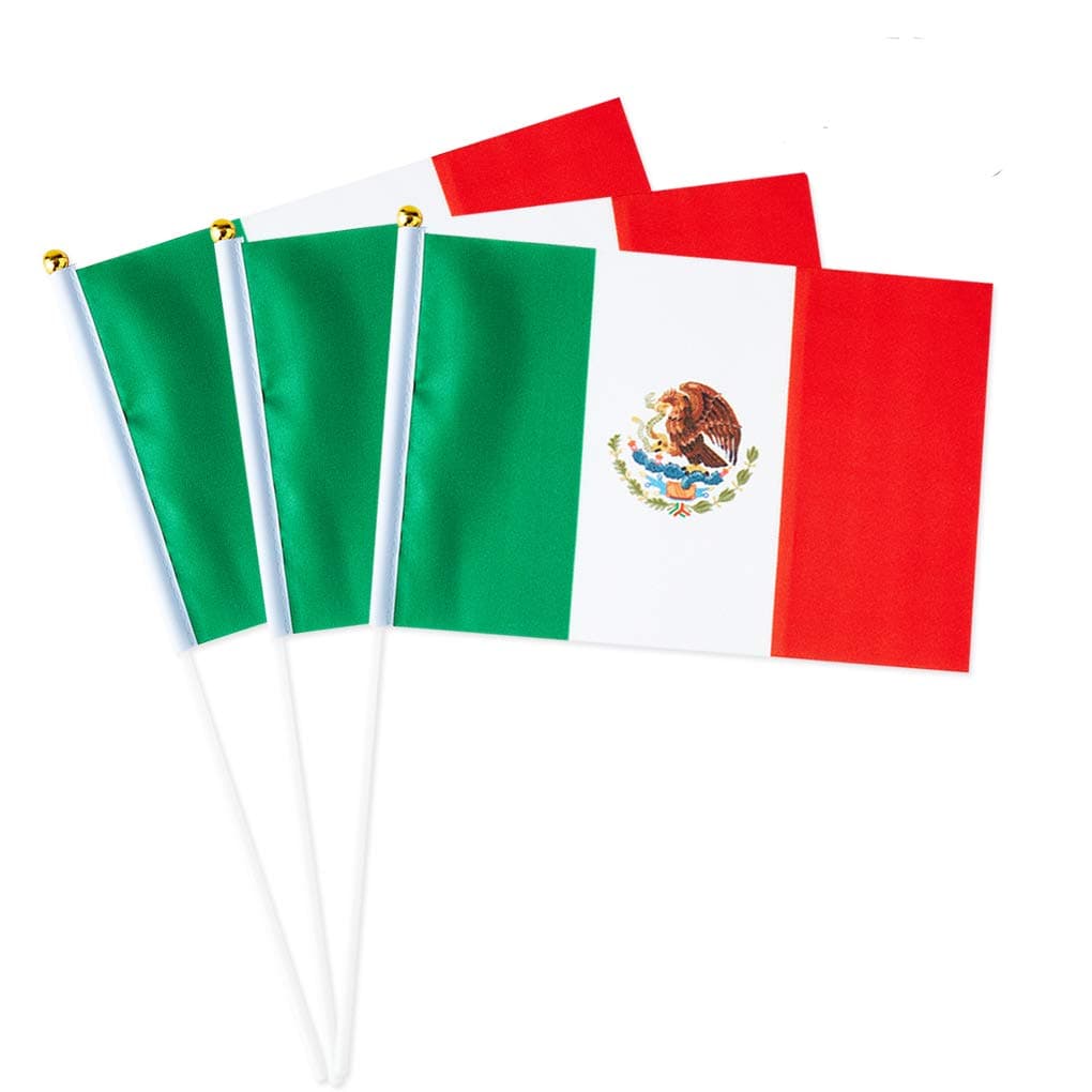 Mexico Flag Mexico Small Stick Mini Handheld Flag Decoration, 1 Dozen (Pack of 12)