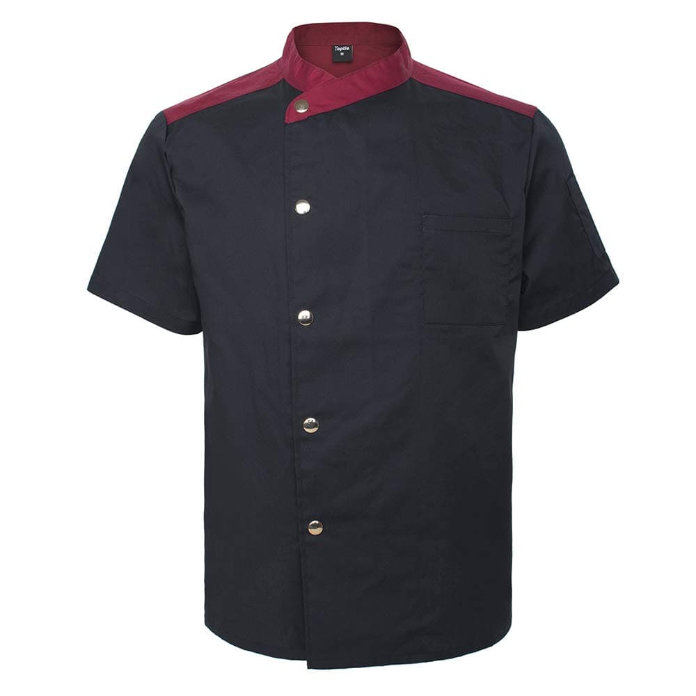 Unisex Short Sleeve Chef Coat Jacket, Black Snap
