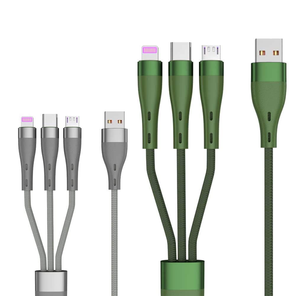 Multi Charging Cable, 3 in 1 Nylon Braided Charging Cord for Type-C/Micro-USB/IP Compatible with Most Cell Phones/Tablets/Samsung Galaxy/and More.[2Packs/5FT/]