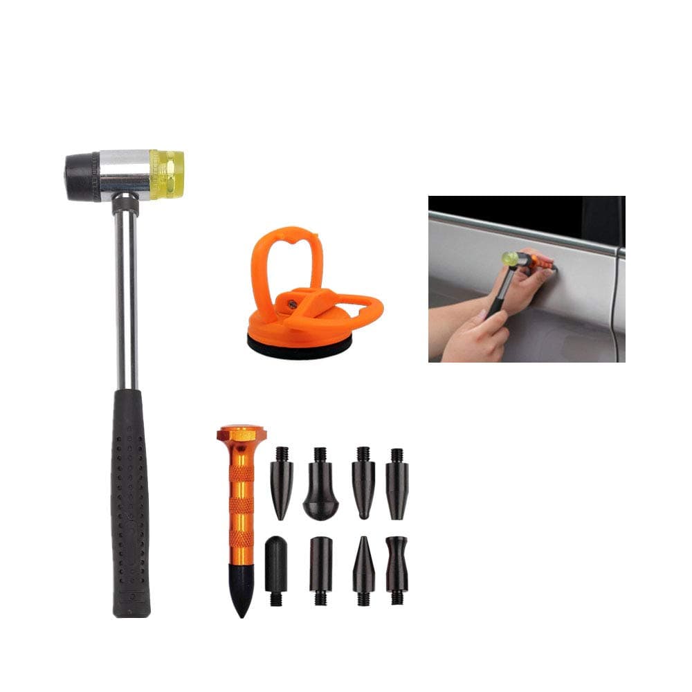 Car Dent Repair Tools Double-Head Rubber Hammer, Tap Down Pen with 9 Different Tips, Auto Body Dent Knock Down Kit, Tap Down Door Ding Bugle High Spot, for Dent Puller Paintless Dent Repair Kit