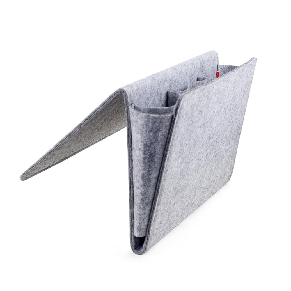 Kikkerland Large Grey Felt Pocket Caddy for Storage with Inner Pockets – Organization Essentials for Bed, Couch, Home – Holder for Magazines, Books, Phones, and Remote Controls