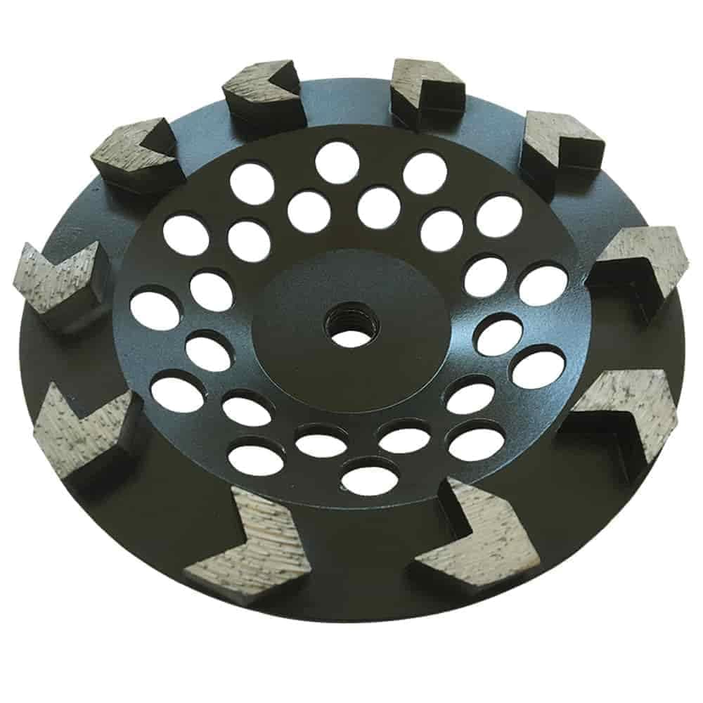 7" High Performance Diamond Grinding Wheels for Concrete, Paint, Epoxy, Mastic, Coating Removal, #30/40 Grit, 10 Arrow Segments, 5/8"-11 Arbor