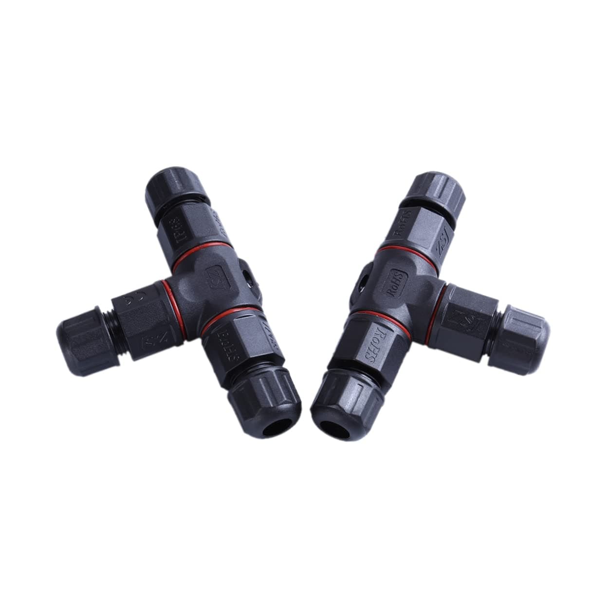 Generic 2pcs Cable Gland Wire Connectors Cable Connectors Spotlights Connector Junction Box Adapter Water Proof Black T-shape Cable Connector