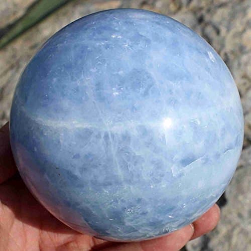 HC Set: 2.6" Blue Celestite Sphere Natural Polished Sparkling Ball Quartz Crystal Mineral Stone + One Polished Mahogany Obsidian Cabochon from Peru