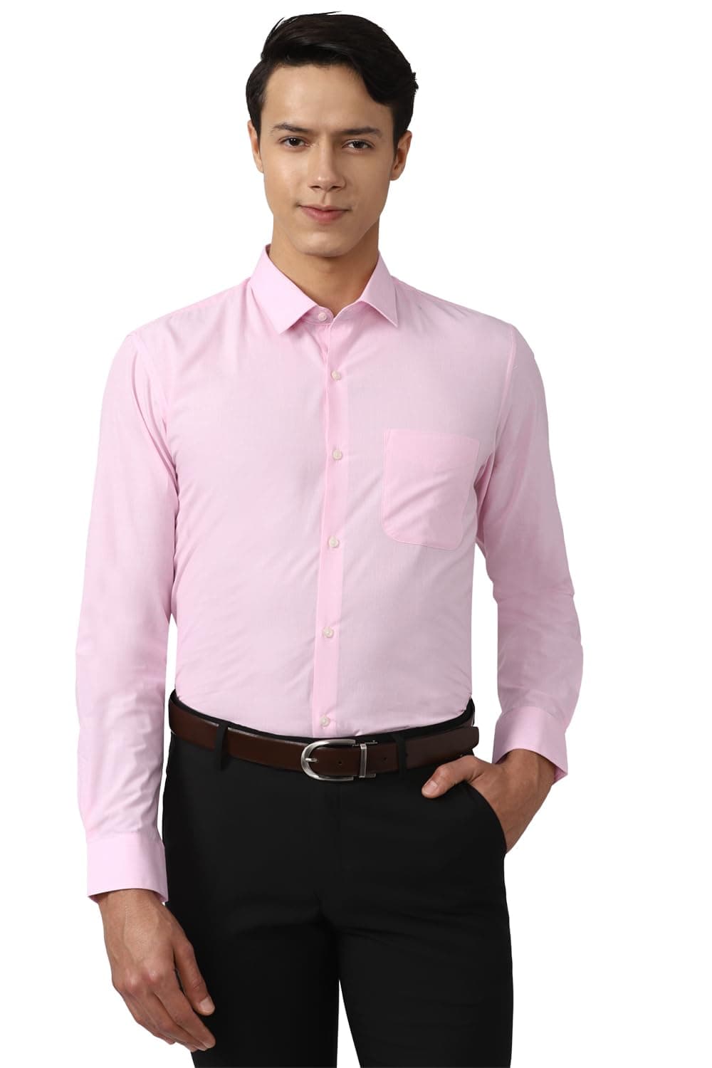 Peter EnglandMen's Everday Regular Fit Solid Shirt | Cotton Rich | 5-Pin Pocketing