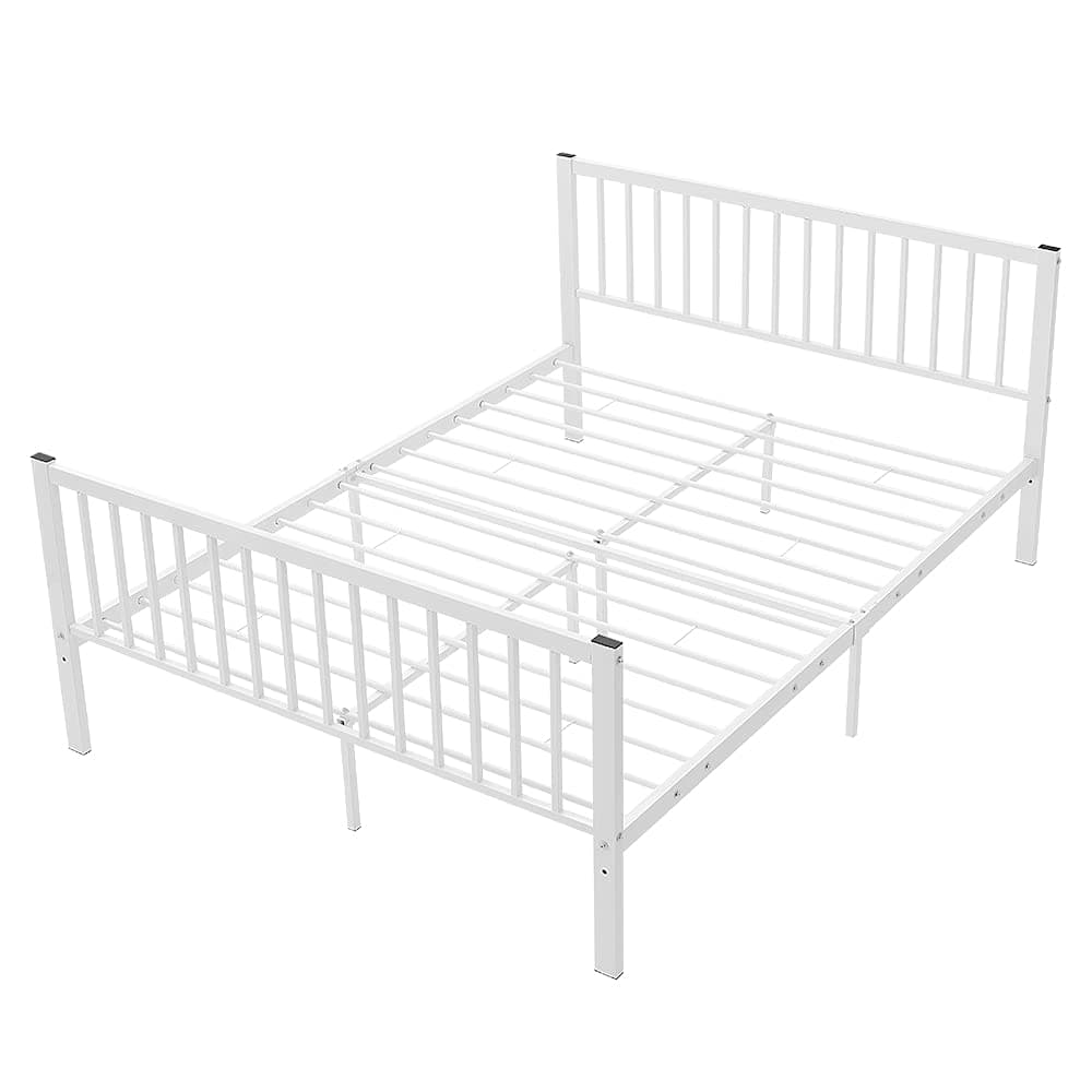 Panana Solid Double Metal Bed Frame 4ft 4ft6 Vintage Headboard and Footboard (White, Double) (MC-FRBM16)