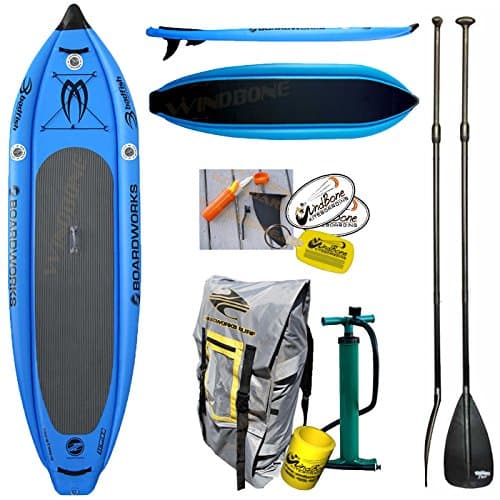 2016 Boardworks Badfish MCIT 10-6 (10' 6") Blue Inflatable Stand-Up Paddle Board Bundle (5 Items) Includes: Adjustable SUP Paddle + WindBone Kitesurf Lifestyle Decals + WBK Koozie + WBK Key Chain