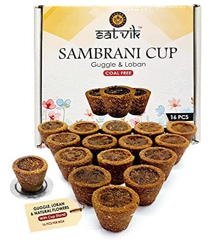 SATVIK 16 Pcs Sambrani Cups Guggle Loban Cup Coal Free Incense Cone for Pooja with Burner Plate