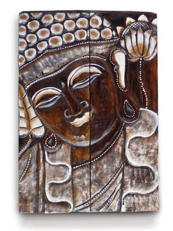 Buddha head plaque,panel ,wall hanging ,hand carved wood.Fair trade